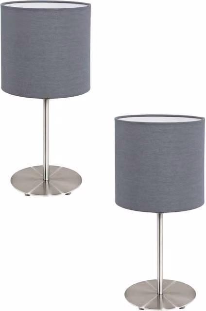 Loops 2 Pack Table Desk Lamps in Satin Nickel and Grey Fabric with E27 60W Bulb Holder – 1