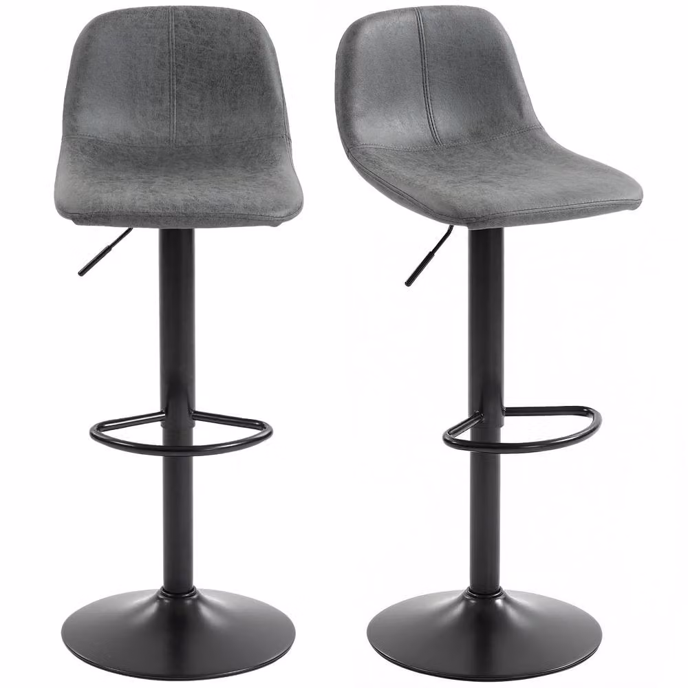 STILVORA Set of 2 Grey Synthetic Leather Bar Stools with Swivel and Adjustable Height – 5