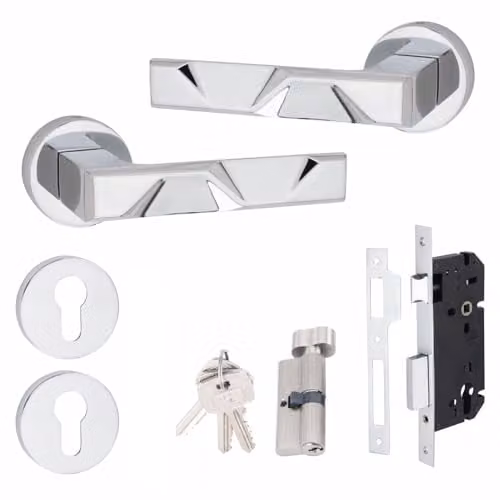 Golden Grace Modern Nova Euro Lock Door Handles in Polished Chrome, 70mm