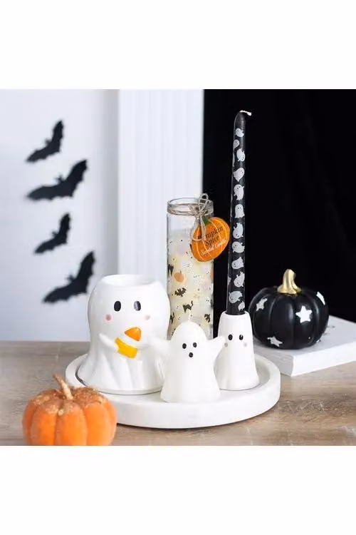 KDMD Candy Corn Ghost Ceramic Oil Burner and Wax Warmer in White – 3