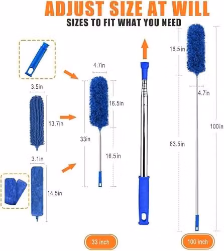 MantraRaj 6-Piece Blue Microfibre Duster Cleaning Kit with Telescopic Handle and Refillable Heads – 2