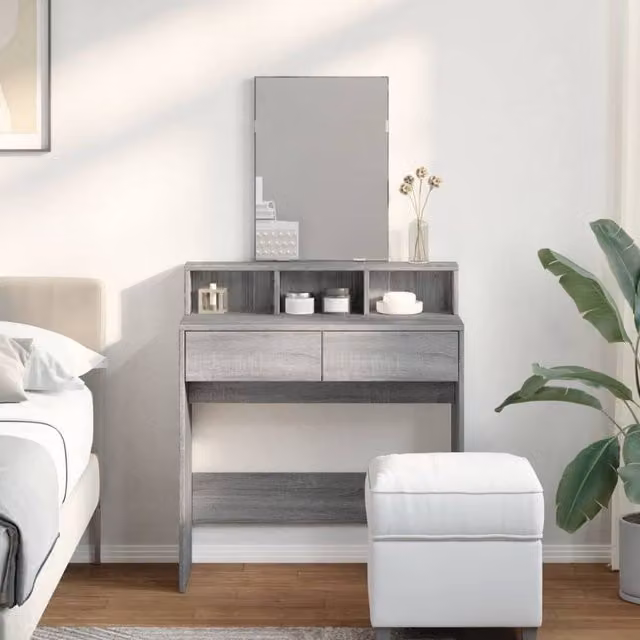 Berkfield Home Beautiful Dressing Table with Mirror in Grey Sonoma, W: 80 cm, D: 41 cm, H: 144.5 cm – 1