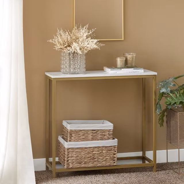 SoBuy Modern White and Gold Console Table for Hallway, Living Room or Home Office