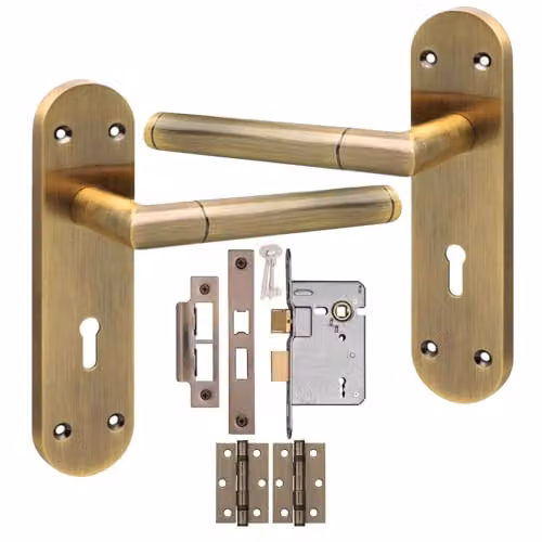 Golden Grace Hardware Victorian Mitred 3 Lever Lock Handle Set with Long Rounded Backplate in Bronze – 1