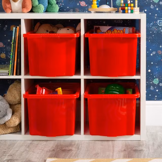 Wham Set of 4 Stackable and Store Plastic Boxes, Red, 24l