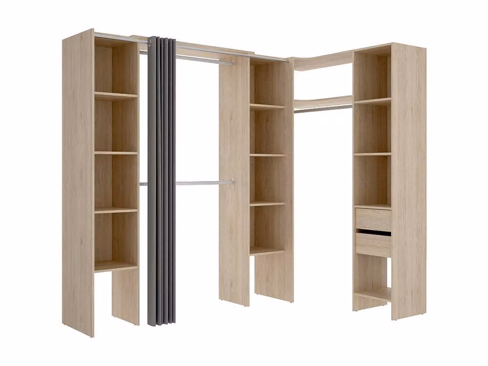 Vente-unique DORIAN Extendable Corner Wardrobe in Light Oak and Grey, H 205 x W 164/234 x D 60 cm – 2