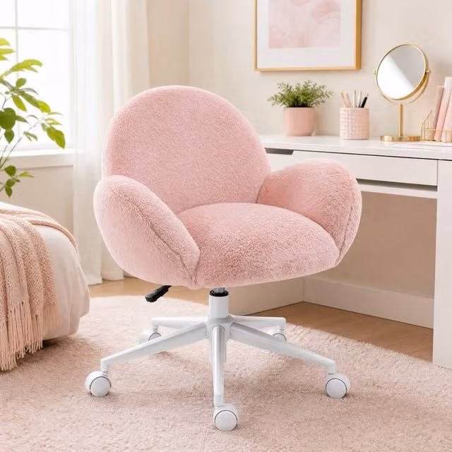 STILVORA Pink Upholstered Swivel Task Chair with Armrests and Castors