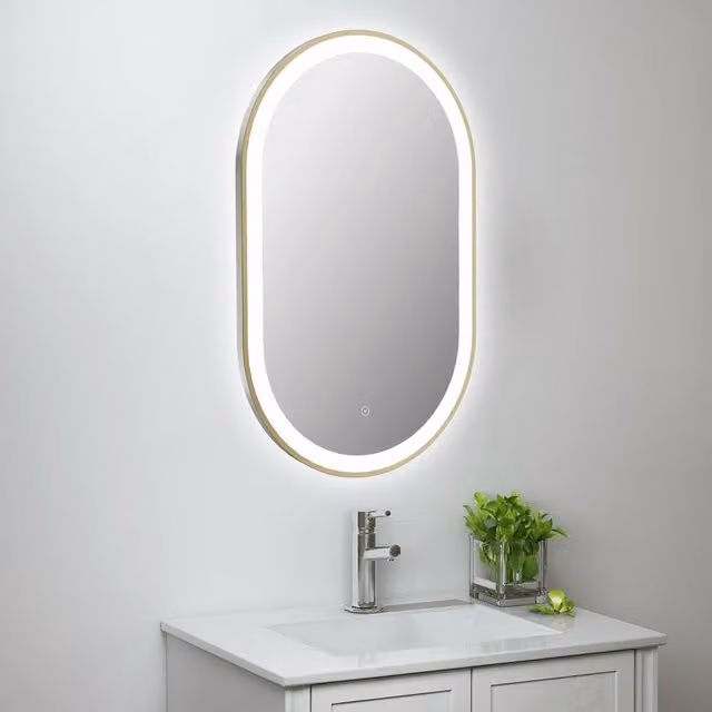Bathroom Kingdom Martha Oval LED Mirror in Brushed Brass Gold, W: 50 cm, H: 80 cm