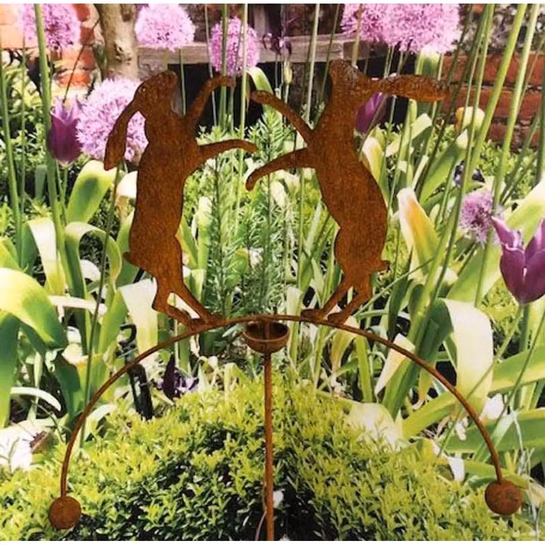 Poppyforge Boxing Hares Wind Rocker Double in Brown Steel, W54 x H148.5 cm – 2