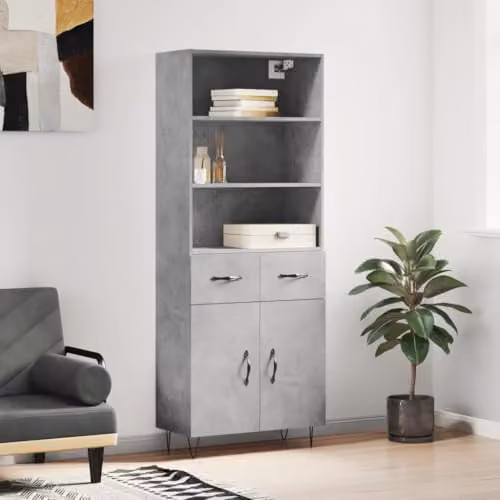 vidaXL Highboard in Concrete Grey with Hinged Doors and Internal Shelves, W/D/H: 69.5 x 34 x 180 cm – 2