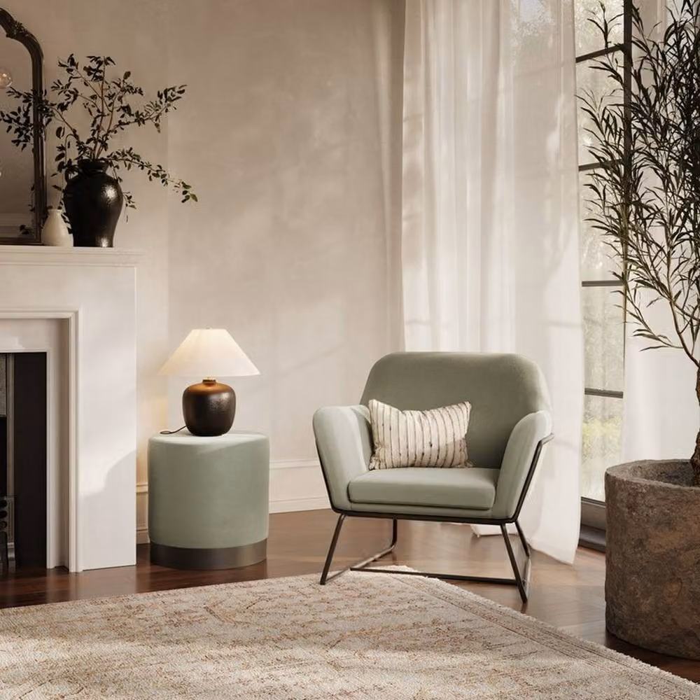 Lemon Pavilion Furniture Lara Small Pouffe in Sage and Black Fabric, W: 41.5 cm, D: 41.5 cm, H: 44 cm – 4