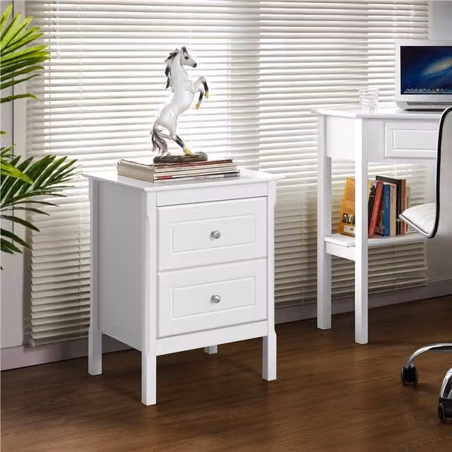 Yaheetech 2-Drawer Bedside Table in White