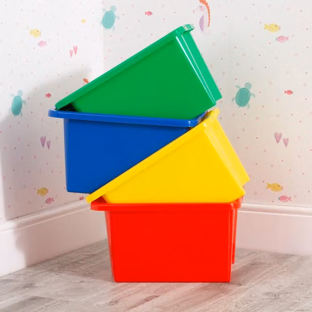Wham Stack & Store 4x 30L Multicolour Stackable Plastic Storage Boxes with Handles