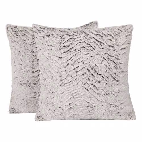OHS Pack of 2 Beige and Grey Faux Fur Two-Tone Shaggy Cushion Covers, W/D/H: 45 x 45 x 45 cm – 1