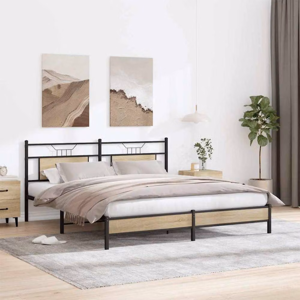 Berkfield Home Sonoma Oak Bed Frame in Brown, Engineered Wood, W/D/H: 183 x 203 x 91.5 cm – 2