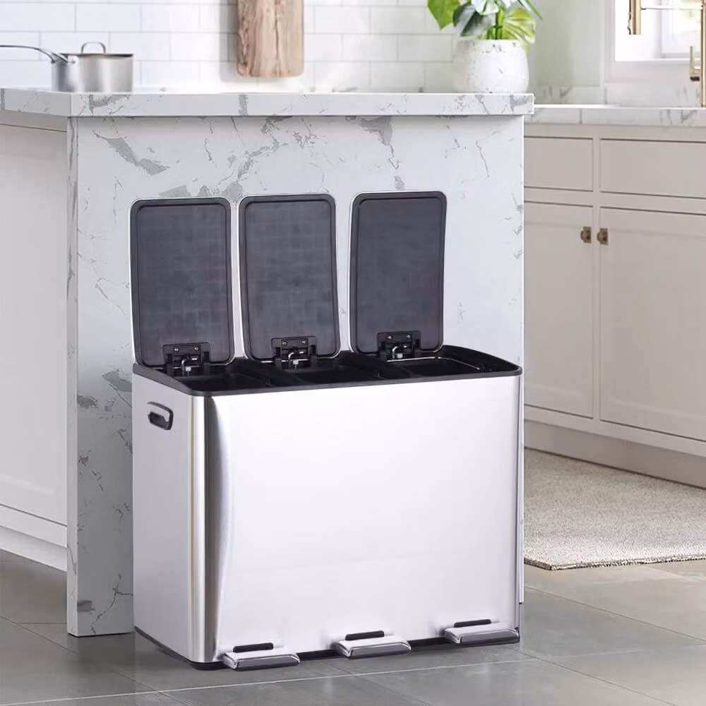 Kelvenix Silver 45L Compartment Recycling Bin with Soft Close Pedal and Removable Inner Bucket – 5