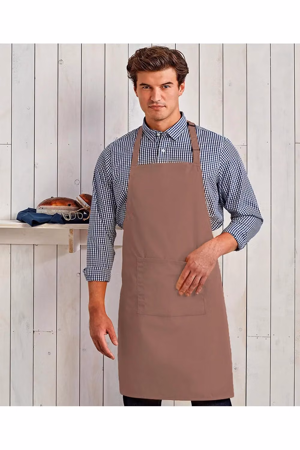 Premier Women's Bip Apron with Pocket in Brown Poly-Cotton Workwear – 2