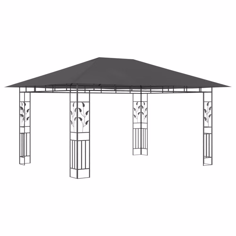 Berkfield Home Anthracite Gazebo with Mosquito Net and LED String Lights, W: 400 cm, D: 300 cm, H: 273 cm – 4