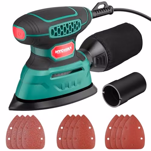 HYCHIKA 140W Detail Electric Mouse Sander in Green with 12 Sanding Sheets