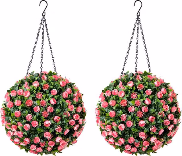 Christow Set of 2 Pink Artificial Rose Hanging Topiary Balls
