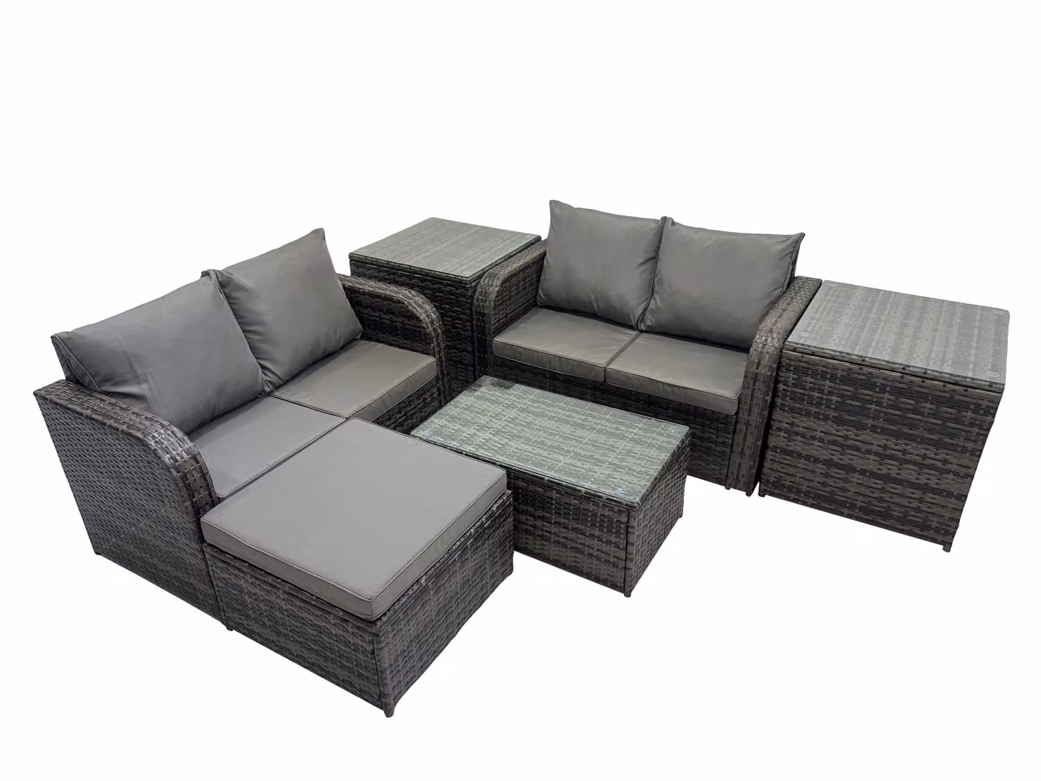 Fimous 5 Seater Dark Grey Rattan Garden Furniture Set with L-Shape Sofa, Coffee Table and Matching Ottoman – 2