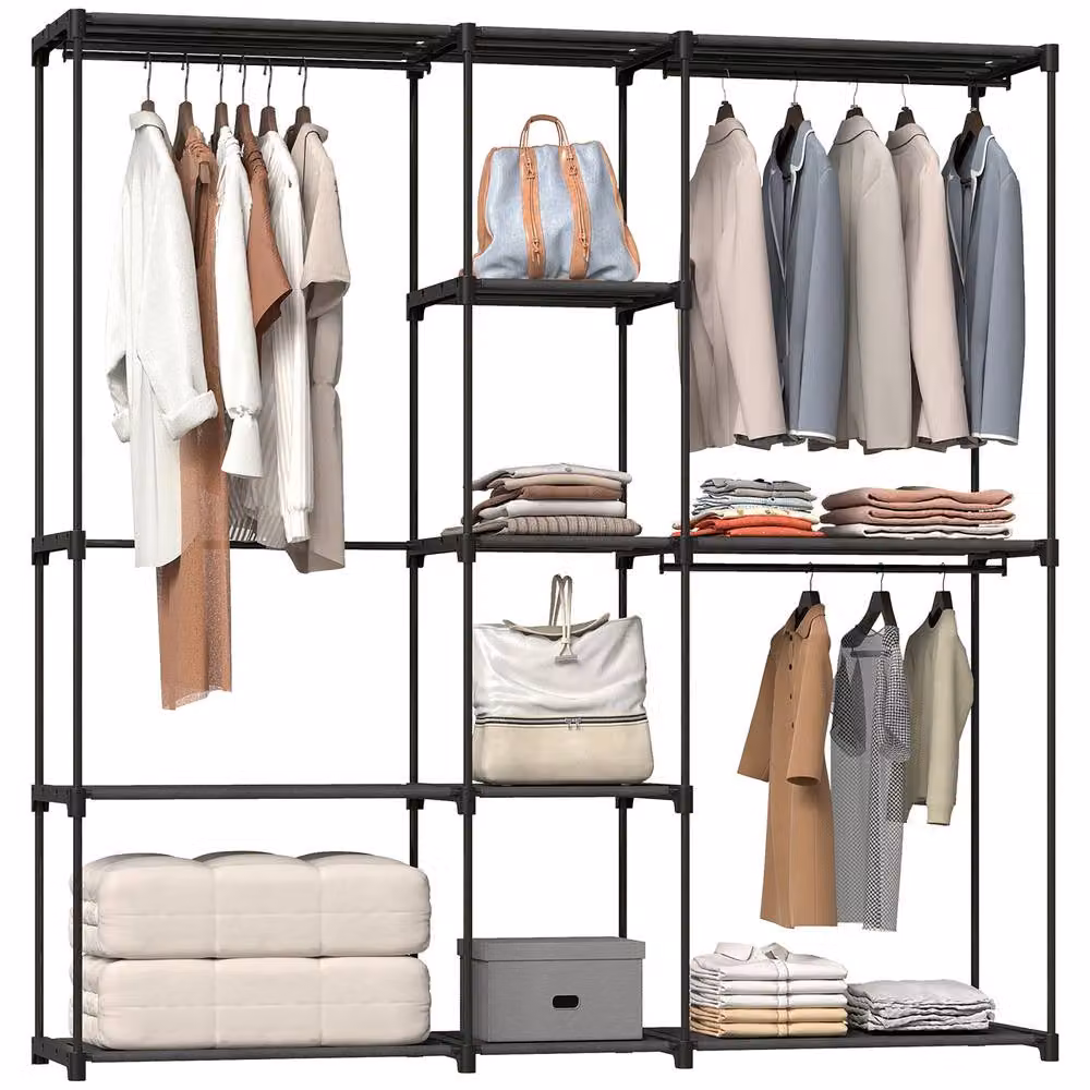 HOMCOM Open Portable Wardrobe and Clothes Rack with 8 Shelves in Black – 2