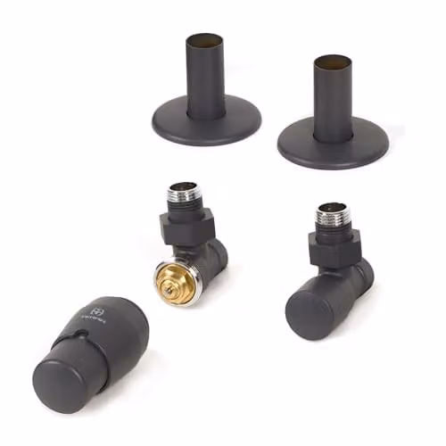 Terma Vario Royal Angled Thermostatic TRV Set with Pipe Masking in Grey