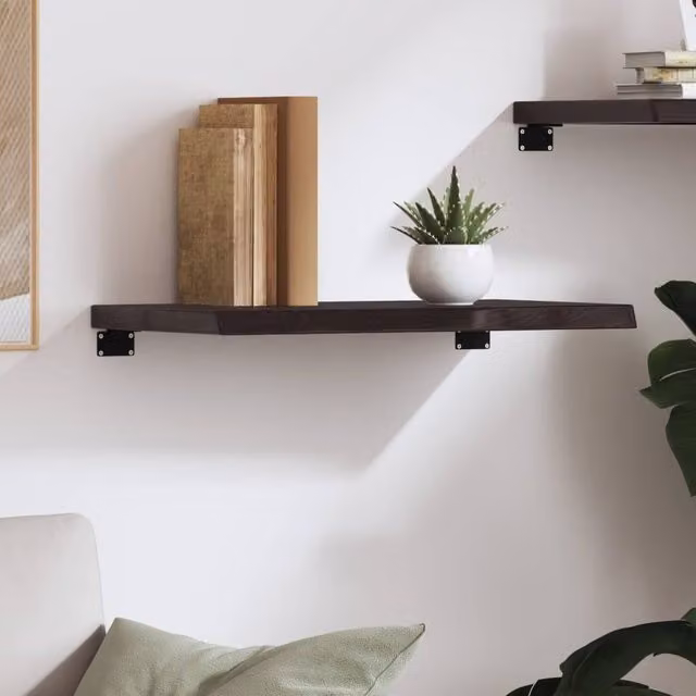Berkfield Home Wall Mounted Rustic Oak Wood Shelf in Dark Grey, W: 60 cm, D: 40 cm, H: 2-4 cm – 1