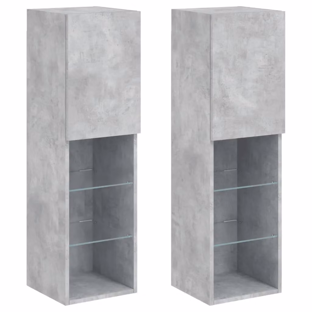Berkfield Home Set of 2 Modern TV Cabinets with LED Lights in Concrete Grey, W/D/H: 30.5 x 30 x 102 cm – 2