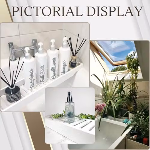 Almineez Luxury Bamboo Wood Bath Tub Caddy Tray, Water Resistant Bathroom Organiser in White – 2