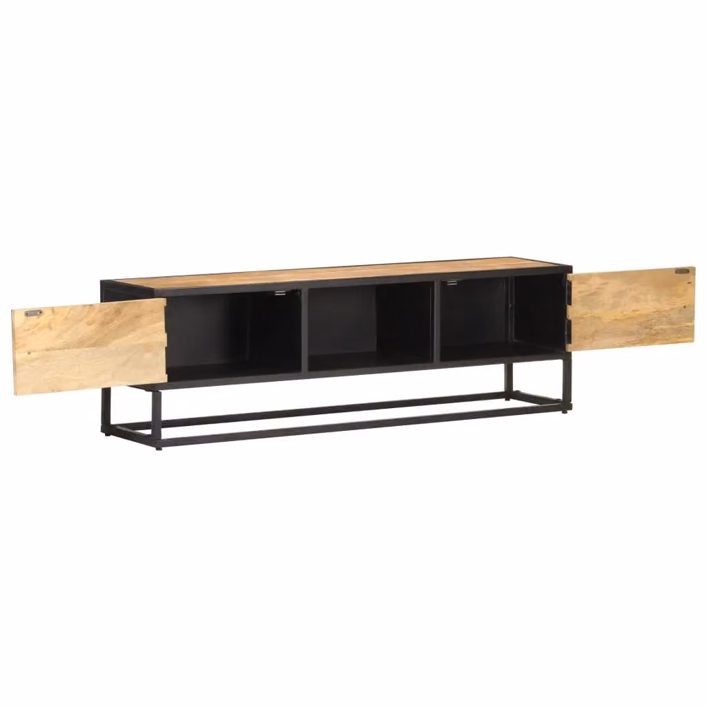 Berkfield Home TV Cabinet with Carved Hinged Doors in Brown Rough Mango Wood, W/D/H: 130 x 30 x 40 cm – 2