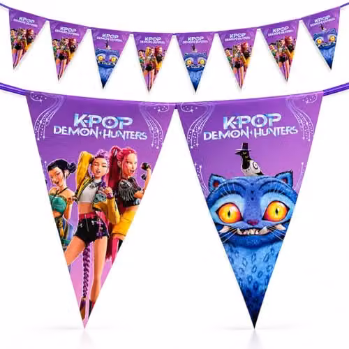 Procos K-pop Demon Hunters Purple Paper Bunting Garland for Children's Birthday Parties, Length: 230 cm – 2