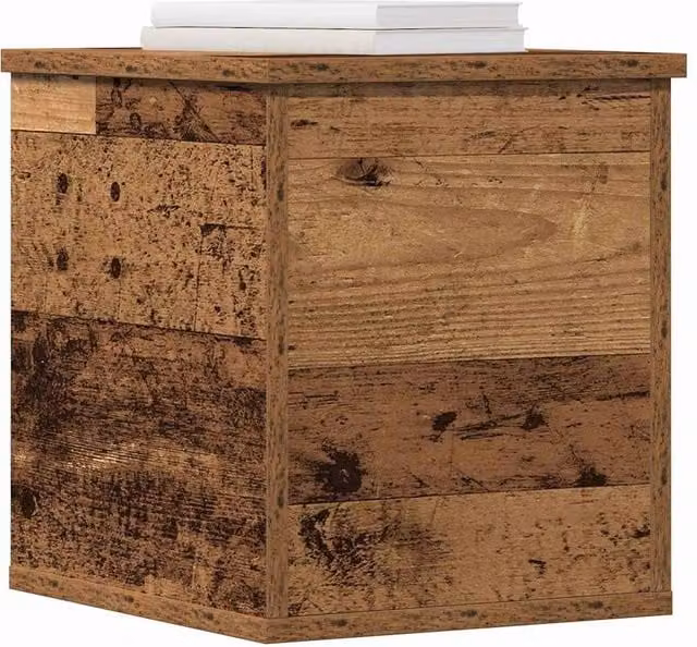 Berkfield Home Storage Box with Lid in Old Wood Brown, W/D/H: 30 x 35 x 35 cm