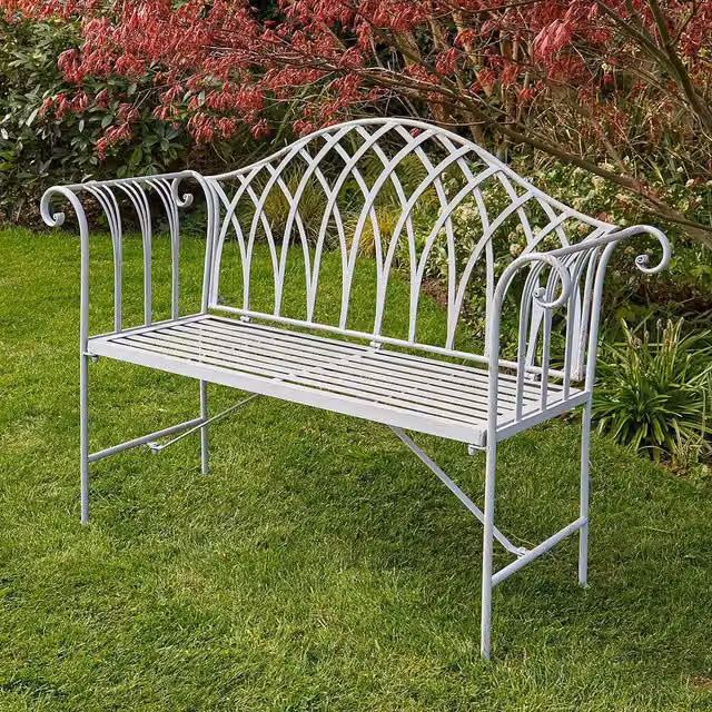 Home Source Willow Lacquered Metal Outdoor Garden Bench in Grey