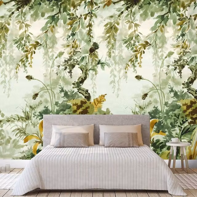 Grandeco Naive Watercolour Jungle Floral Mural in Green, W: 159 cm, H: 280 cm – 1