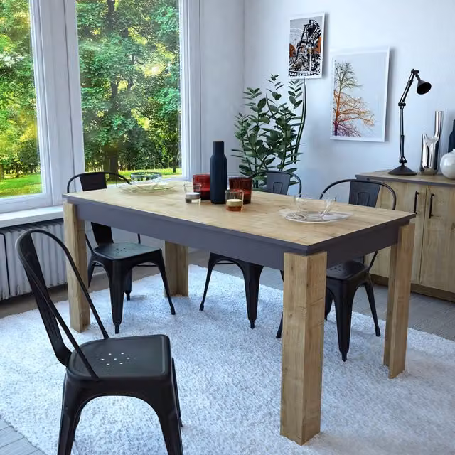 Decorotika Manhattan Rectangular Dining Table in Sapphire Oak Pattern and Anthracite, W/D/H: 160 x 80 x 76 cm