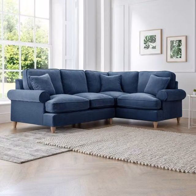 The Great Sofa Company Ezra Right Hand Velvet Corner Sofa in Blue