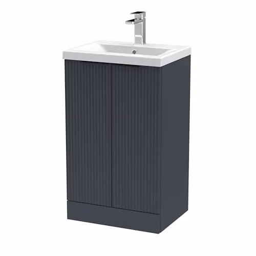 Balterley Floor Standing Bathroom Vanity Unit with Basin and Fluted Front, 2 Soft Close Doors, Dark Grey, W: 51.0 cm, D: 39.0 cm, H: 85.0 cm – 1