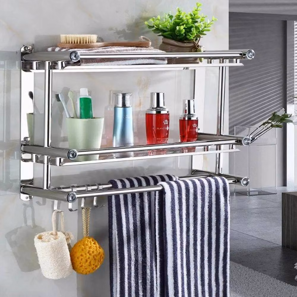 Kelvenix Wall Mounted Metal Bathroom Towel Rail and Bottle Holder in Silver – 3