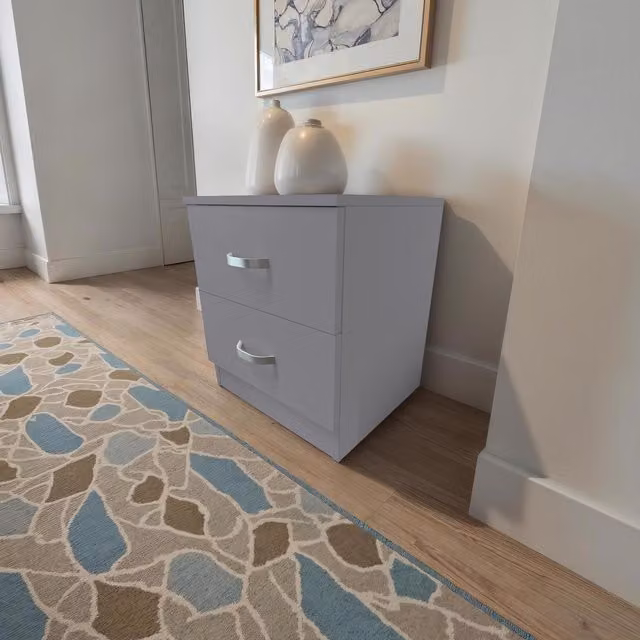 FWStyle Modern 2 Drawer Bedside Table with Matt Finish in Grey