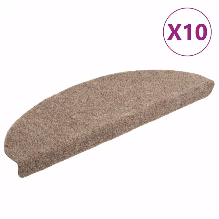 Berkfield Home Self-adhesive Needle Punch Stair Mats, 10 Pieces, Beige, W: 65 cm, D: 21 cm, H: 4 cm