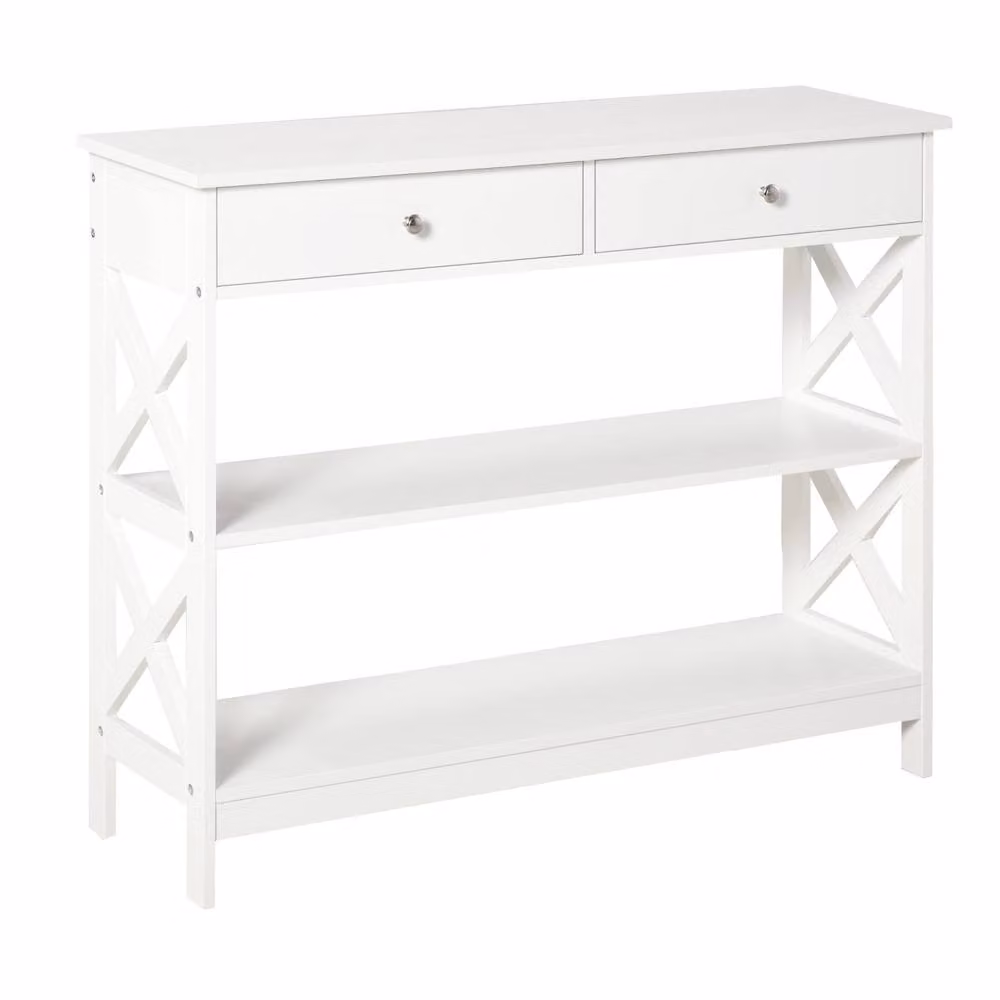 Wyld Haus Ralupa White MDF Console Table with X Frame, 2 Drawers and 2 Shelves, Width: 100 cm – 2