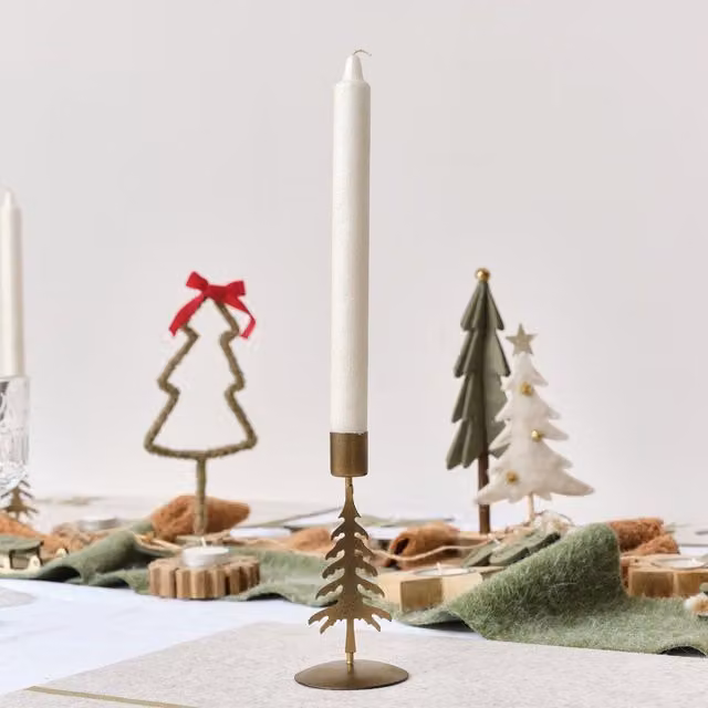 Melody Maison Gold Metal Christmas Tree Taper Candle Holder, Height: 16 cm, Diameter: 6.5 cm