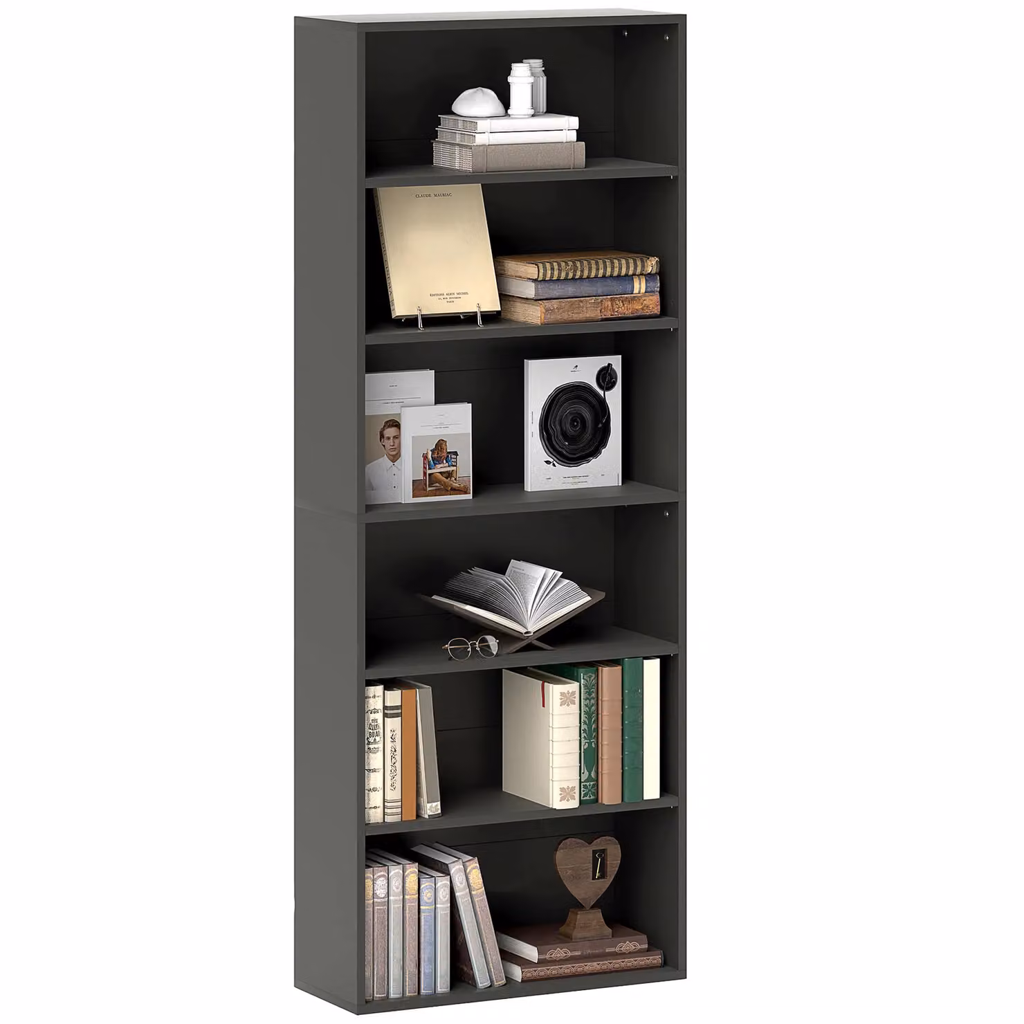HOMCOM 6 Tier Freestanding Bookshelf with Adjustable Shelves in Black – 2