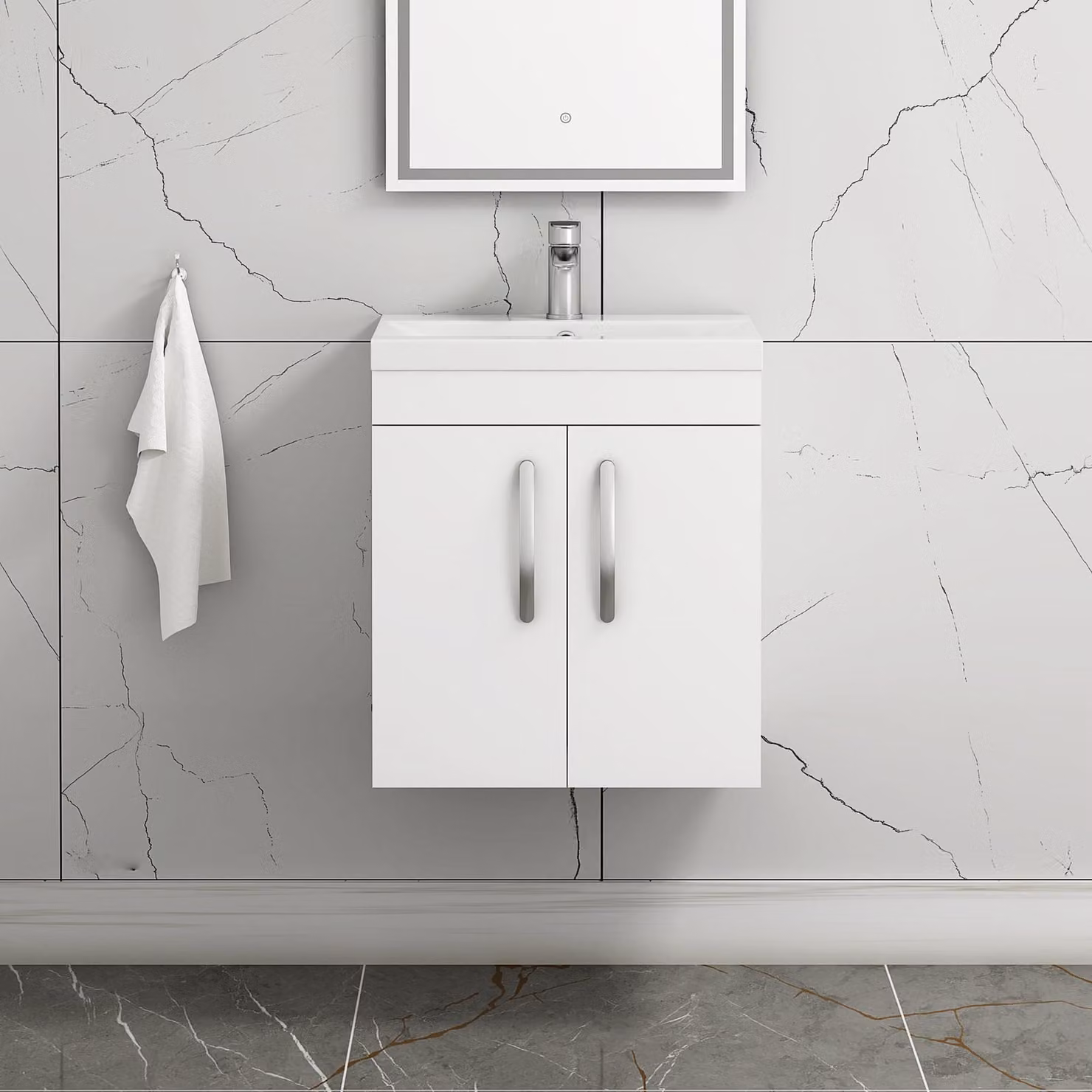 Royal Bathrooms Turin Wall Hung 2 Door Vanity Unit, White Matt MDF