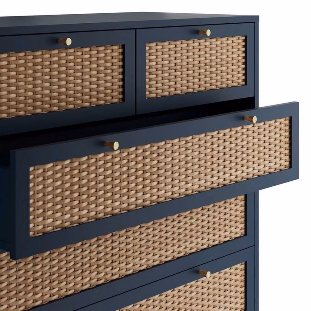 Lemon Pavilion Furniture Bordeaux Chest of Drawers in Berlin Blue and Oak, W: 85 cm, D: 39 cm, H: 108.8 cm – 4
