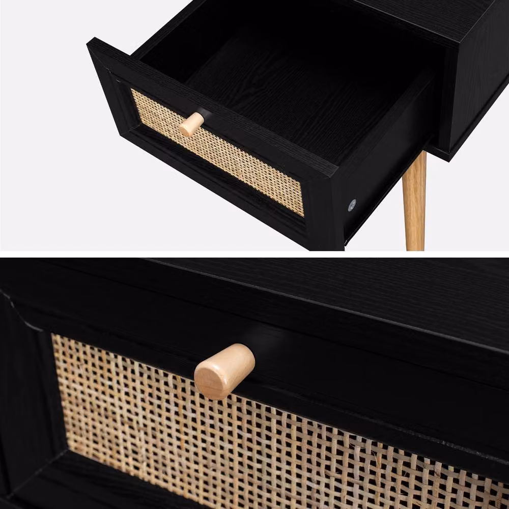 sweeek Woven Rattan Bedside Table with Drawer in Black – 4