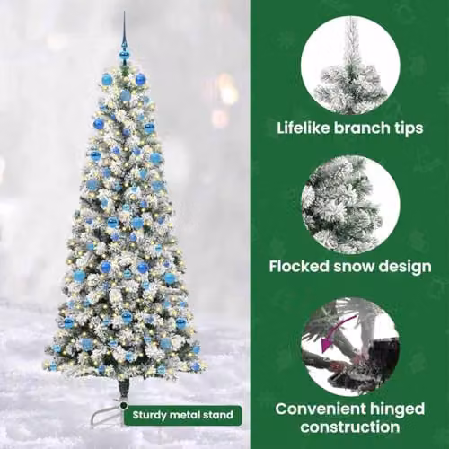 vidaXL Artificial Hinged Christmas Tree in Green and White, Height: 210 cm – 5
