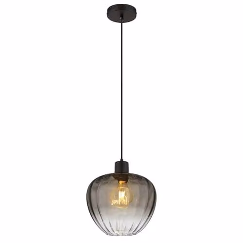 Netlighting Toy Dome Pendant Light with Matt Black Metal and Smoke Grey Glass Shade, Diameter: 29 cm, Height: 120 cm