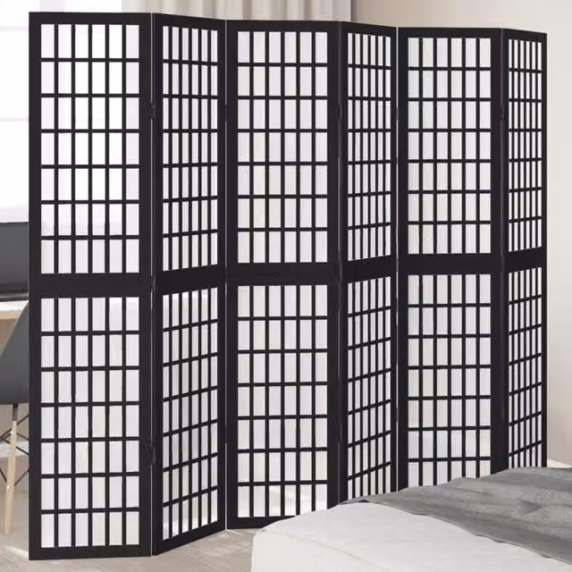 Berkfield Home 6-Panel Black Solid Wood Paulownia Room Divider